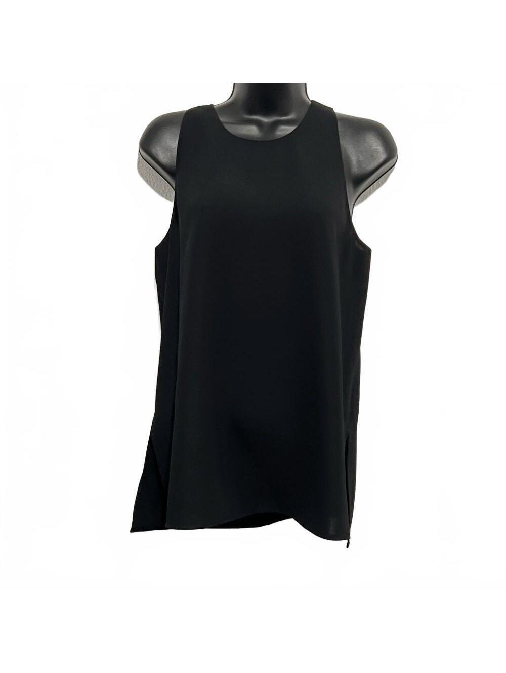 Vince Black Popover Sleeveless Relaxed Split Hem Tunic Shell Blouse Tank S